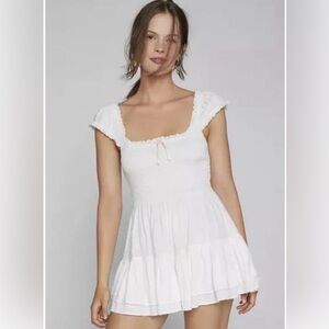 Urban outfitters Kimchi Blue Cream Pajama Romper with Pink Tie